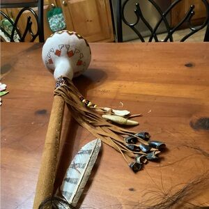 Decorative Rattle with Beads and Feathers